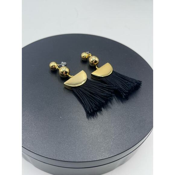 J. Crew Gold Tone Black Fringe Dangle Earrings - Picture 12 of 16